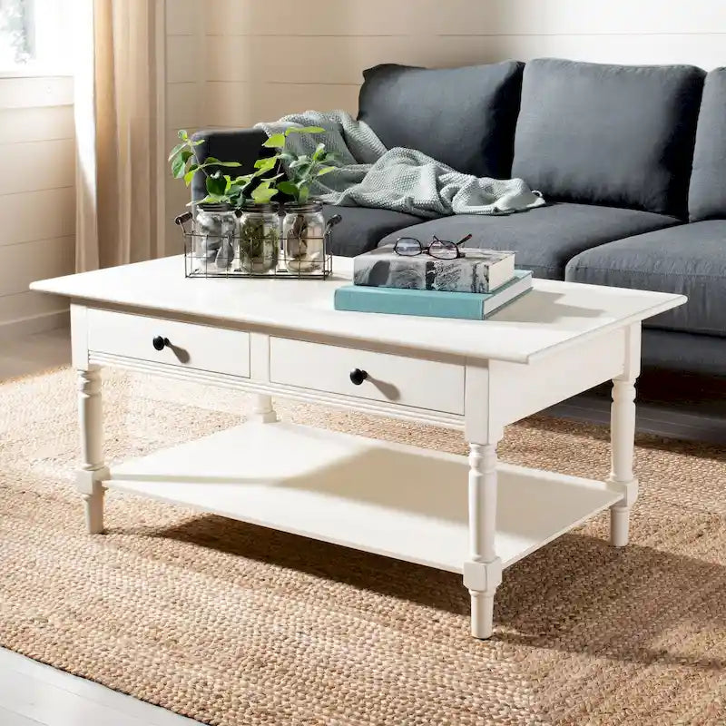 Table basse SAFAVIEH Bama grise à 2 tiroirs - 41,7 cm L x 21,7 cm P x 18,5 cm H - 42 cm L x 22 cm P x 19 cm H