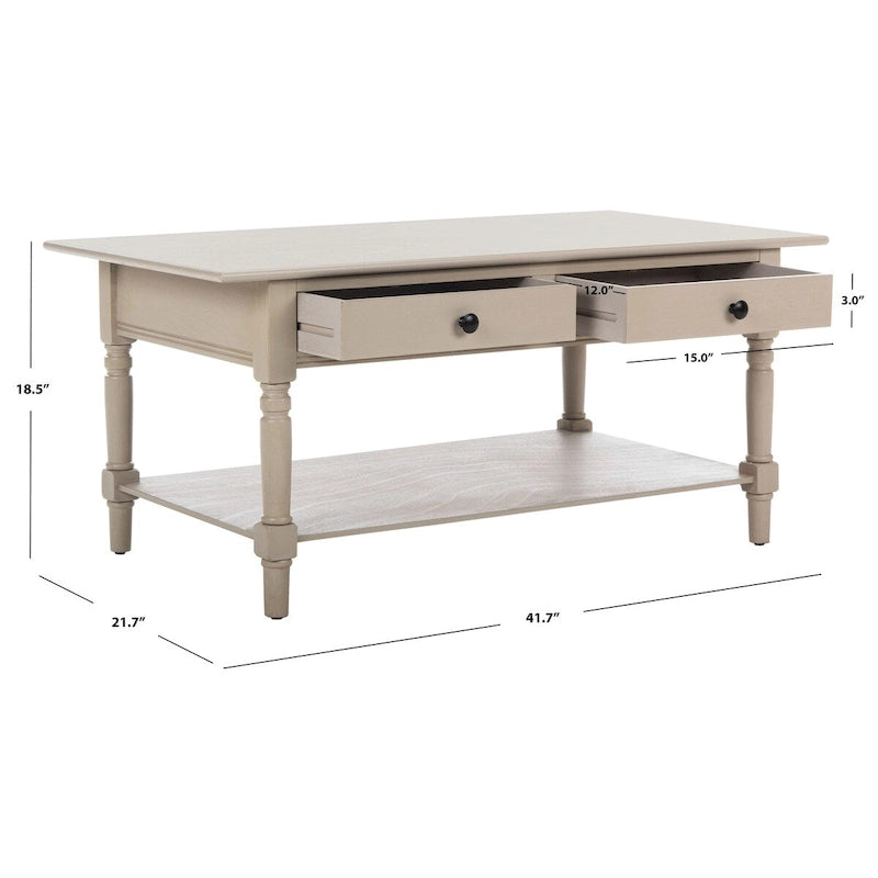 Table basse SAFAVIEH Bama grise à 2 tiroirs - 41,7 cm L x 21,7 cm P x 18,5 cm H - 42 cm L x 22 cm P x 19 cm H