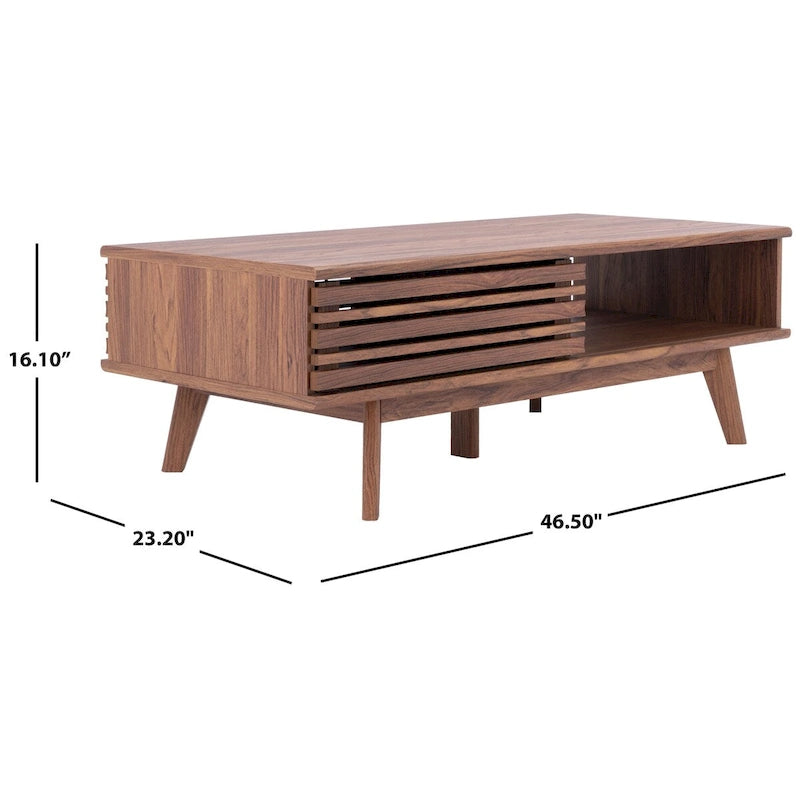 Table basse SAFAVIEH Ameetha style milieu du siècle, 1 étagère, noyer - 117 cm L x 58 cm P x 41 cm H