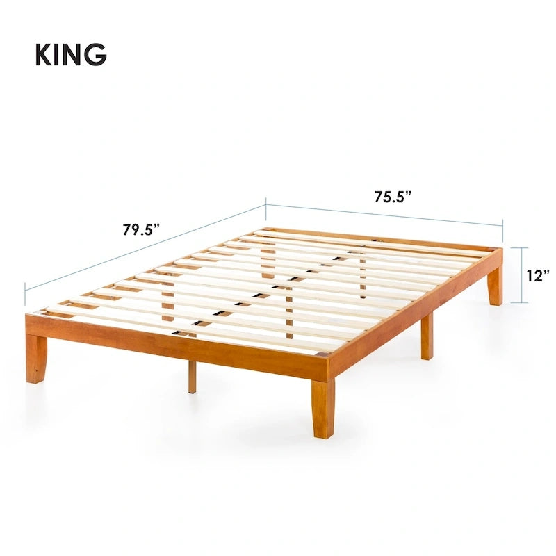 Cadre de lit plateforme classique en bois massif de 12 pouces