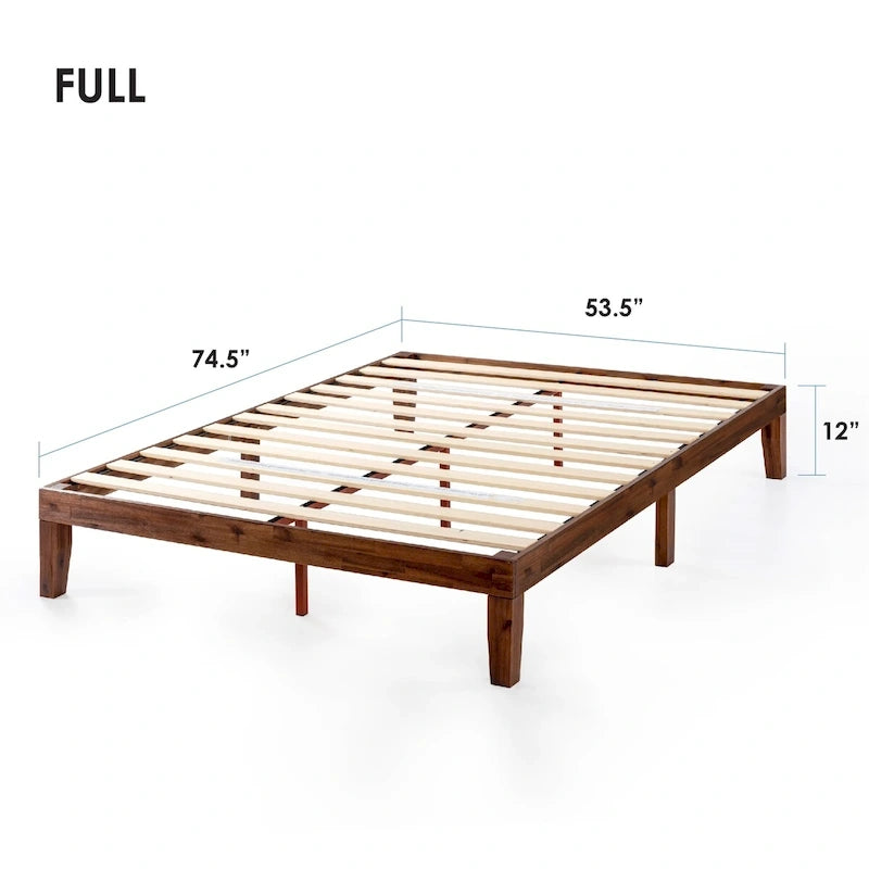 Cadre de lit plateforme classique en bois massif de 12 pouces