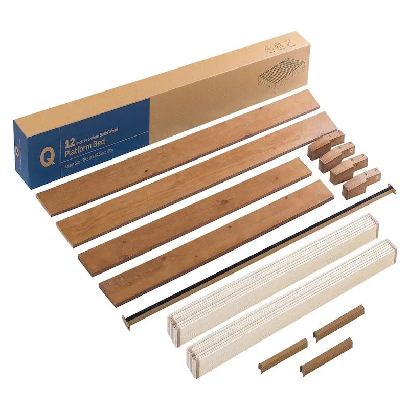 Grand cadre de lit plateforme en bois massif de 30 cm (12 pouces) de Crown Comfort
