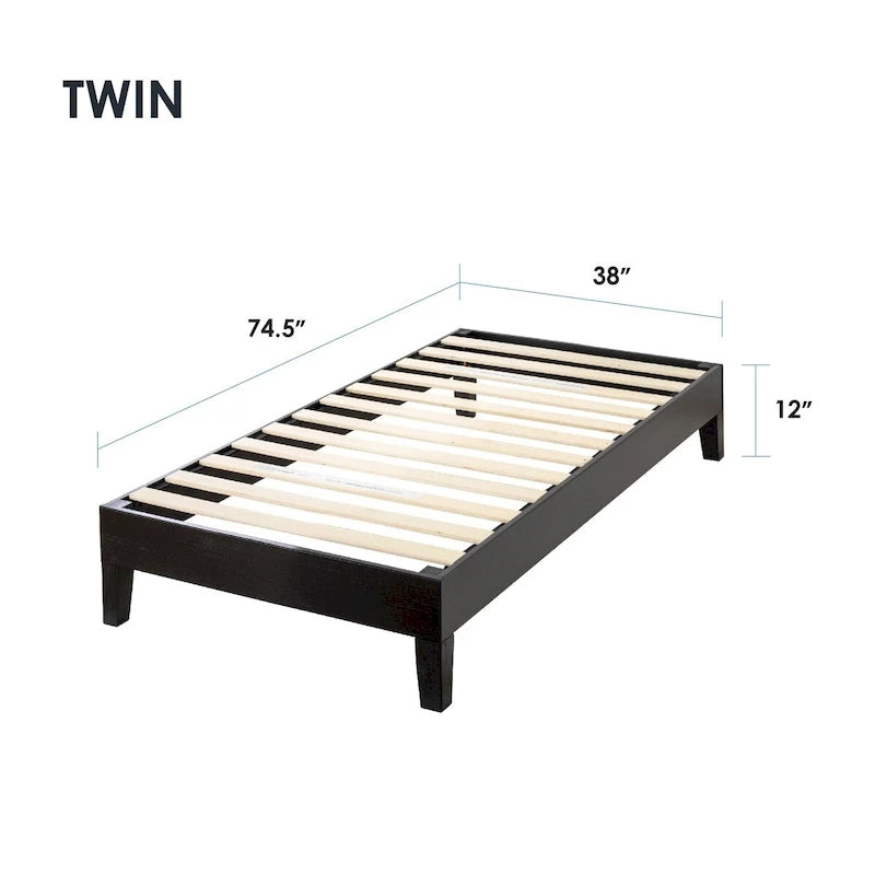 Grand cadre de lit plateforme en bois massif de 30 cm (12 pouces) de Crown Comfort