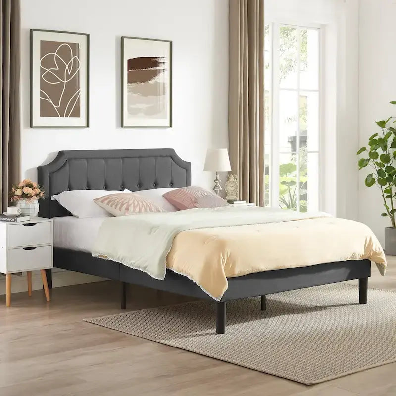Cadre de lit moderne Javlergo avec tête de lit réglable en hauteur, sans sommier nécessaire