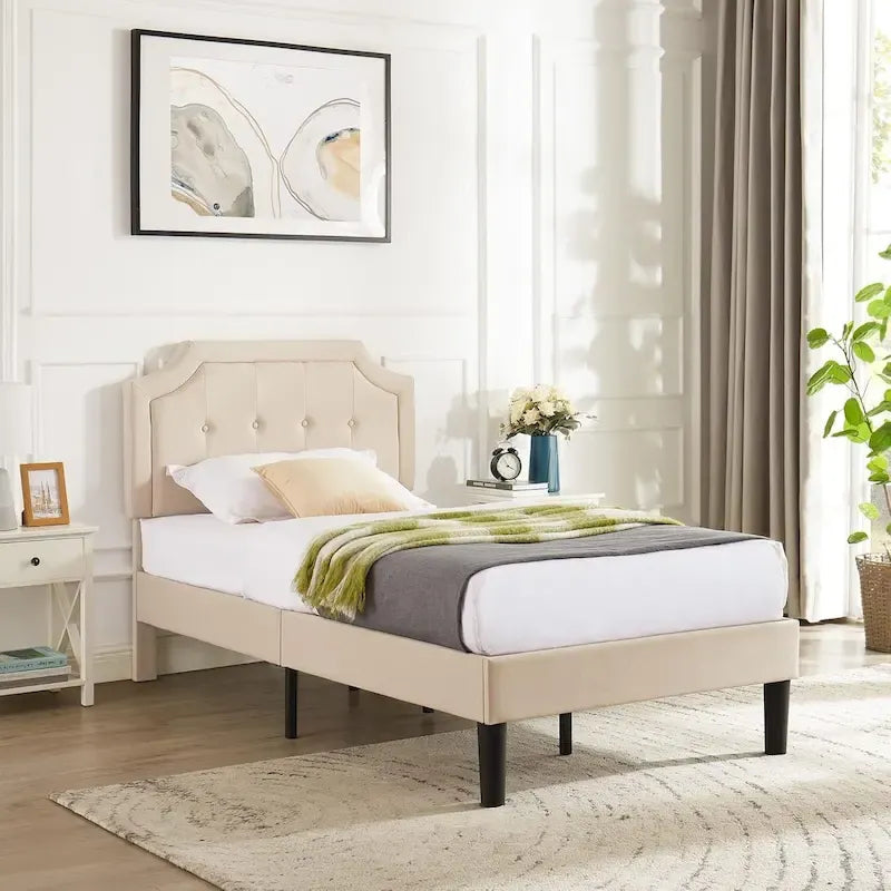 Cadre de lit moderne Javlergo avec tête de lit réglable en hauteur, sans sommier nécessaire