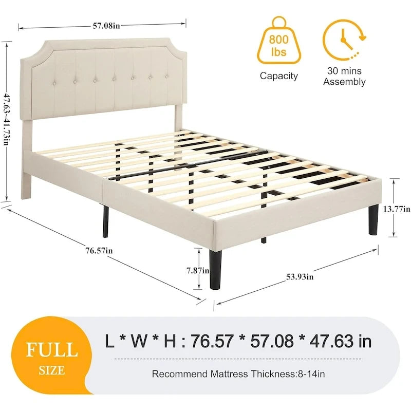 Cadre de lit moderne Javlergo avec tête de lit réglable en hauteur, sans sommier nécessaire