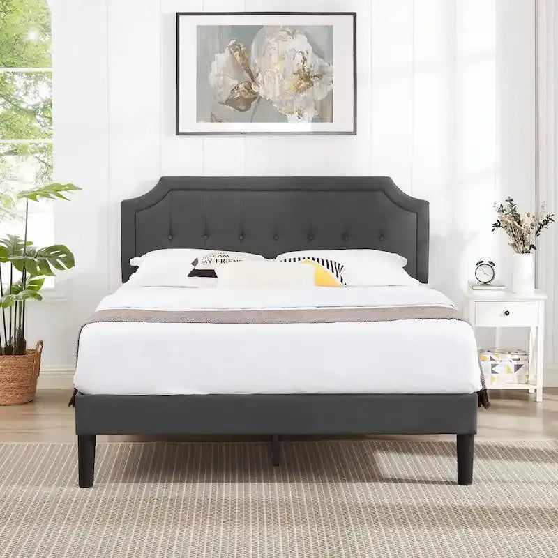 Cadre de lit moderne Javlergo avec tête de lit réglable en hauteur, sans sommier nécessaire