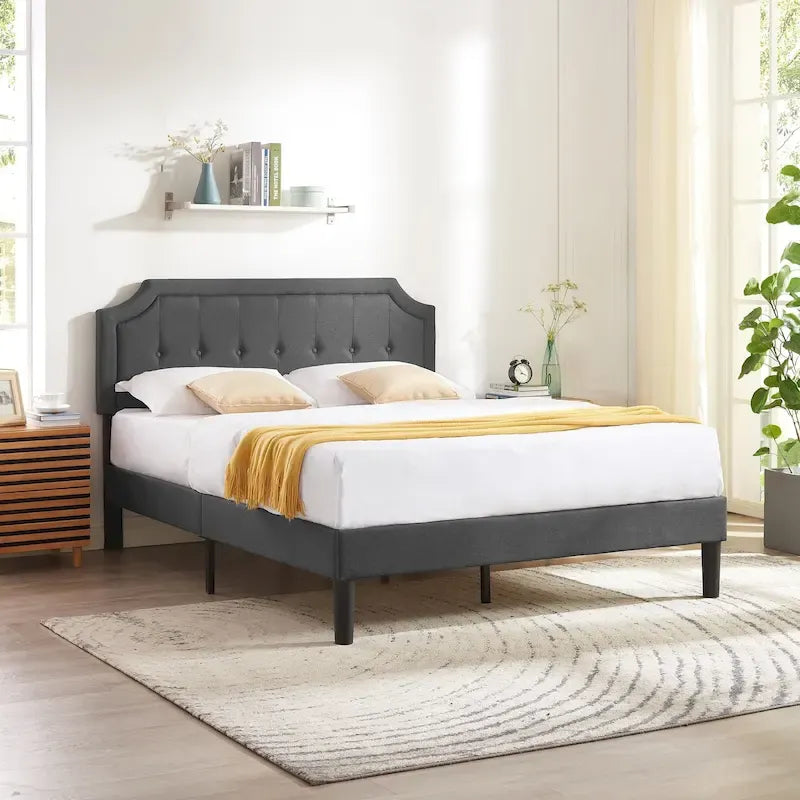 Cadre de lit moderne Javlergo avec tête de lit réglable en hauteur, sans sommier nécessaire