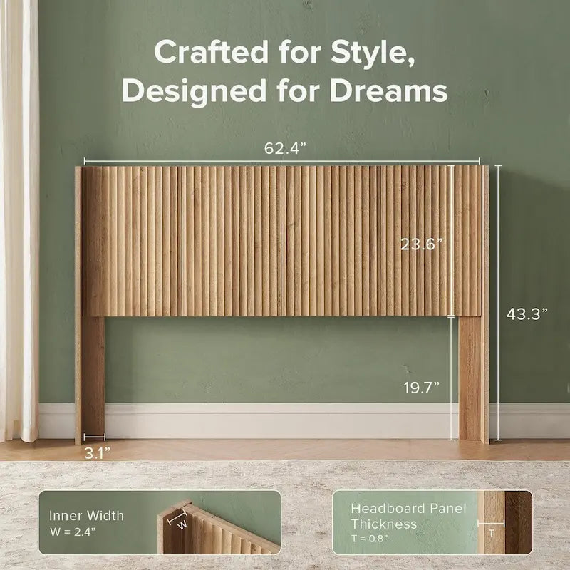Tête de lit Brooklyn de mopio, 158,7 cm de large (tête de lit seule), tête de lit en bois, style ferme moderne, bohème, fixation murale, panneau cannelé