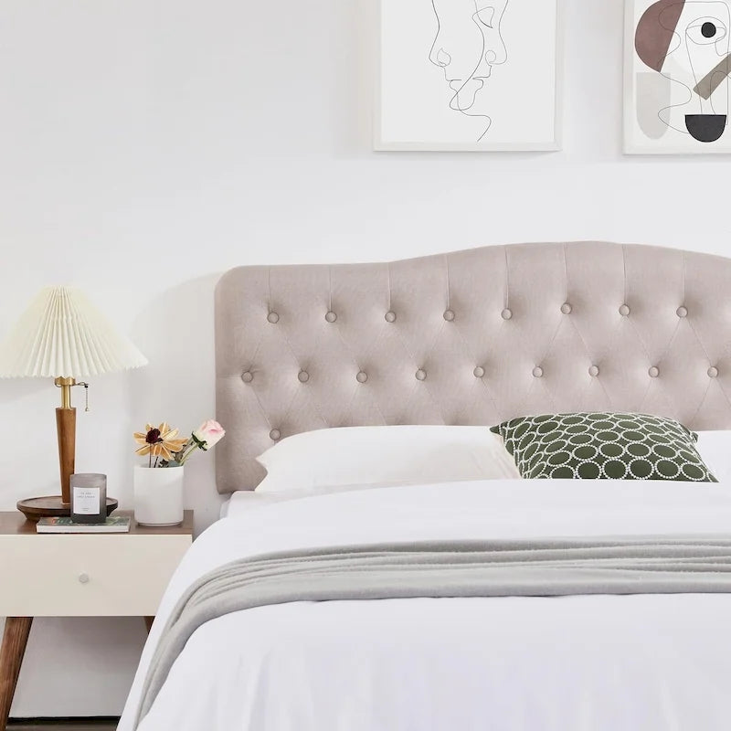 Tête de lit capitonnée pour lit King Size, tête de lit boutonnée en forme de losange, hauteur réglable, pieds en bois massif, rembourrage en lin pour lit King Size