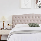 Tête de lit capitonnée pour lit King Size, tête de lit boutonnée en forme de losange, hauteur réglable, pieds en bois massif, rembourrage en lin pour lit King Size