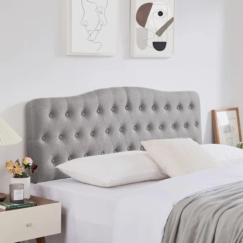 Tête de lit capitonnée pour lit King Size, tête de lit boutonnée en forme de losange, hauteur réglable, pieds en bois massif, rembourrage en lin pour lit King Size