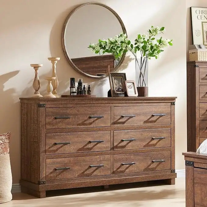 Commode de style campagnard à 6 tiroirs, commode en bois, commode de rangement