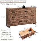 Commode de style campagnard à 6 tiroirs, commode en bois, commode de rangement