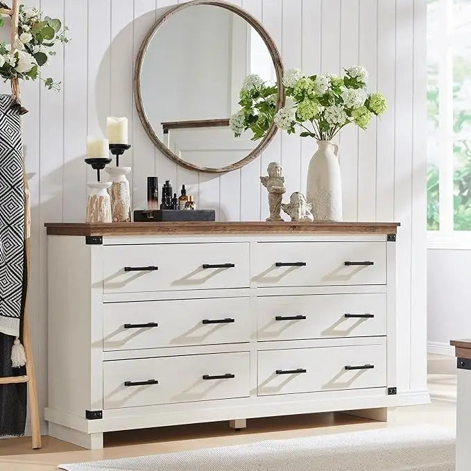 Commode de style campagnard à 6 tiroirs, commode en bois, commode de rangement