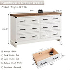Commode de style campagnard à 6 tiroirs, commode en bois, commode de rangement