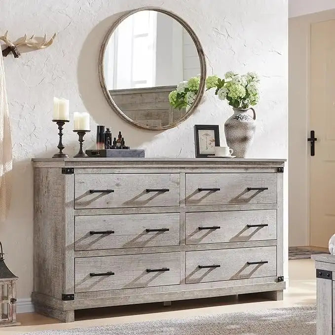 Commode de style campagnard à 6 tiroirs, commode en bois, commode de rangement