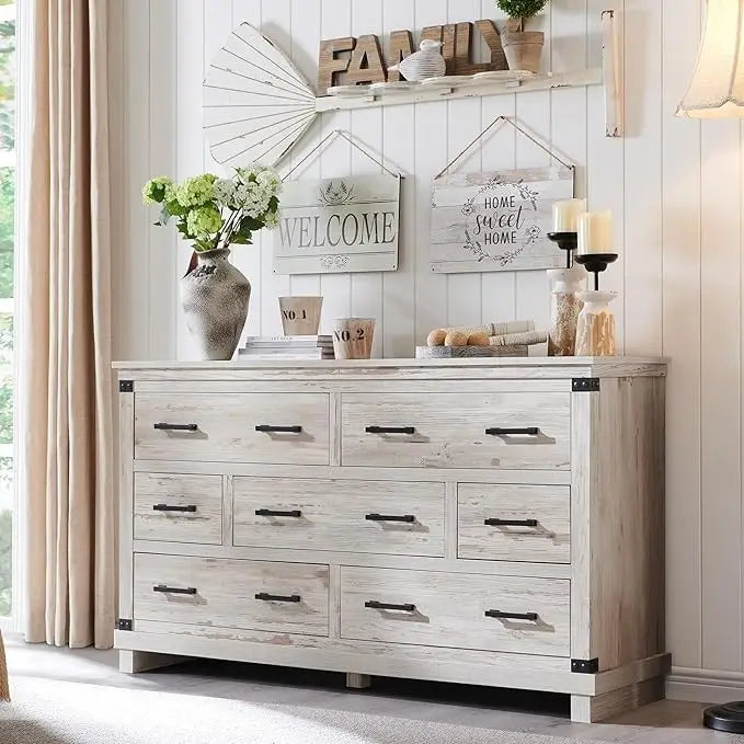 Farmhouse 7 Drawers Dresser, Wood Chest of Drawers, Closet Dresser