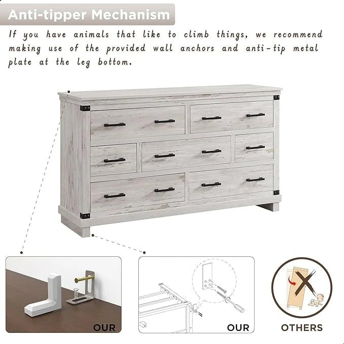 Commode de style campagnard à 7 tiroirs, commode en bois, commode-penderie