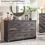 Commode de style campagnard à 7 tiroirs, commode en bois, commode-penderie