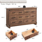 Commode de style campagnard à 7 tiroirs, commode en bois, commode-penderie