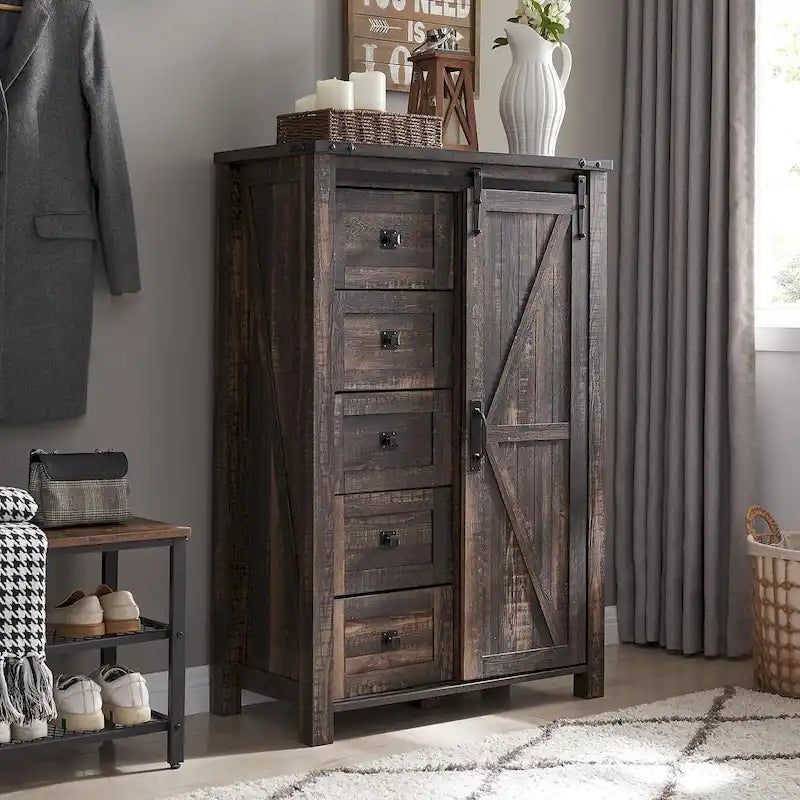 Commode de style campagnard à 5 tiroirs, commode à tiroirs, commode de rangement