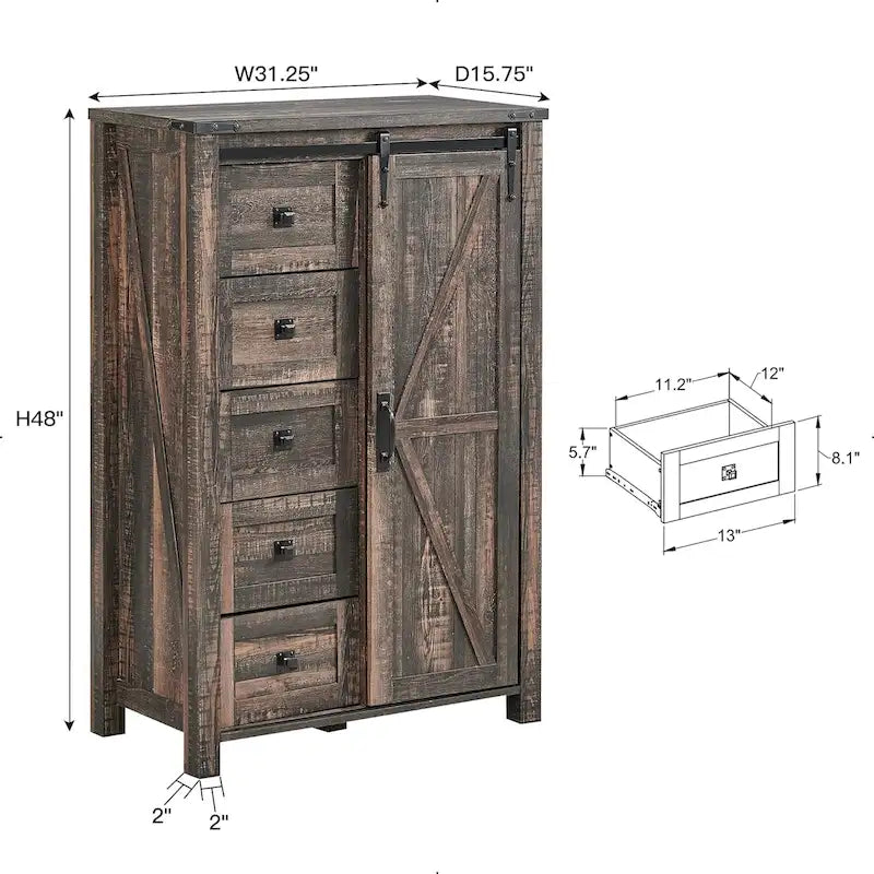 Commode de style campagnard à 5 tiroirs, commode à tiroirs, commode de rangement