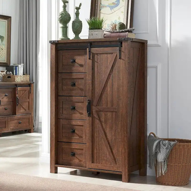 Commode de style campagnard à 5 tiroirs, commode à tiroirs, commode de rangement