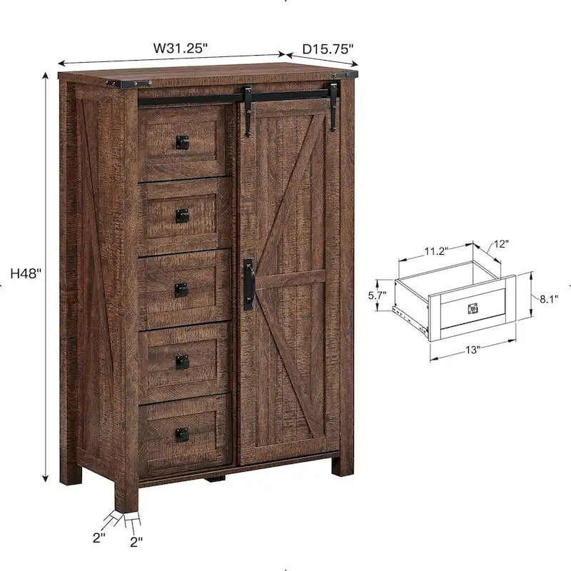Commode de style campagnard à 5 tiroirs, commode à tiroirs, commode de rangement