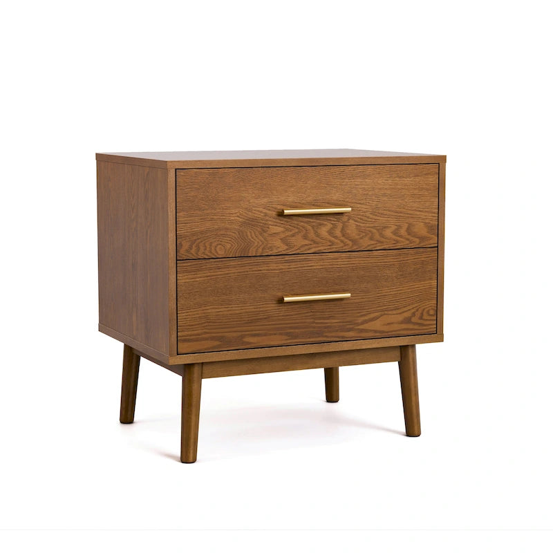 Table de chevet Beau Midcentury en noyer à 2 tiroirs de Furniture of America