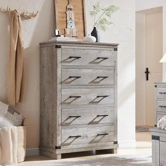 Commode de style campagnard à 5 tiroirs, commode en bois, commode de rangement