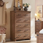 Commode de style campagnard à 5 tiroirs, commode en bois, commode de rangement