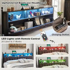 Cadre de lit King Size avec lumières LED, station de recharge et 4 tiroirs