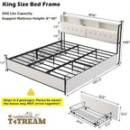 Cadre de lit King Size avec lumières LED, station de recharge et 4 tiroirs