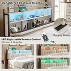 Cadre de lit King Size avec lumières LED, station de recharge et 4 tiroirs