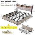 Cadre de lit King Size avec lumières LED, station de recharge et 4 tiroirs
