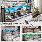 Cadre de lit King Size avec lumières LED, station de recharge et 4 tiroirs