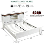 Cadre de lit King Size style ferme avec étagères de rangement et station de recharge