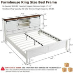 Cadre de lit King Size style ferme avec étagères de rangement et station de recharge