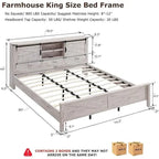 Cadre de lit King Size style ferme avec étagères de rangement et station de recharge