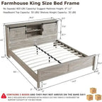 Cadre de lit King Size style ferme avec étagères de rangement et station de recharge