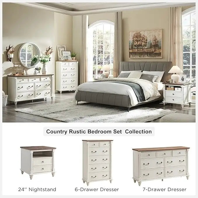 Commode rustique à 6 tiroirs de style campagnard, commode en bois rustique