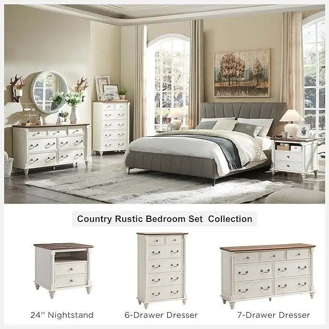 Commode rustique à 6 tiroirs de style campagnard, commode en bois rustique