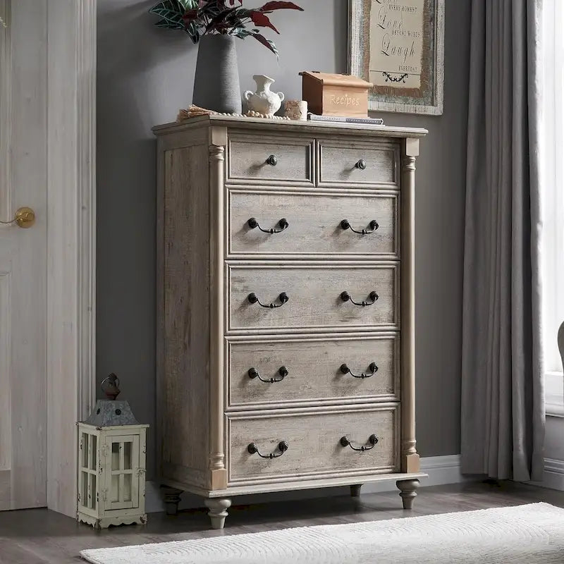 Commode rustique à 6 tiroirs de style campagnard, commode en bois rustique