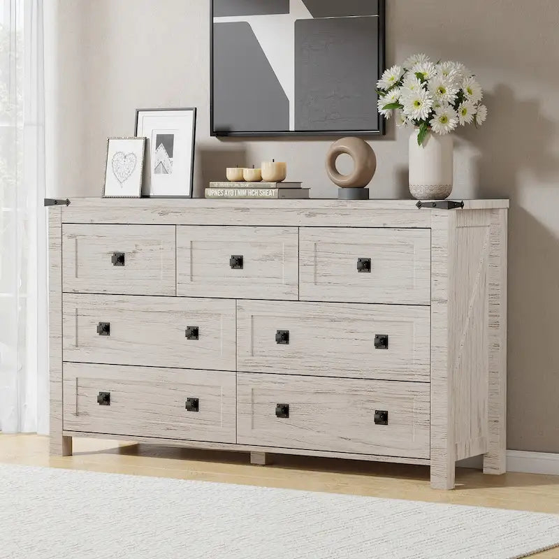 Commode rustique à 7 tiroirs, commode en bois, organiseur de commode