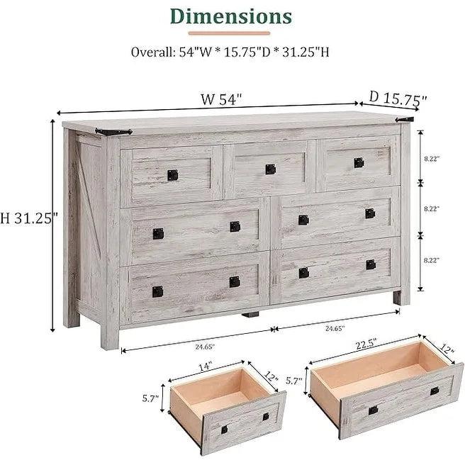 Commode rustique à 7 tiroirs, commode en bois, organiseur de commode