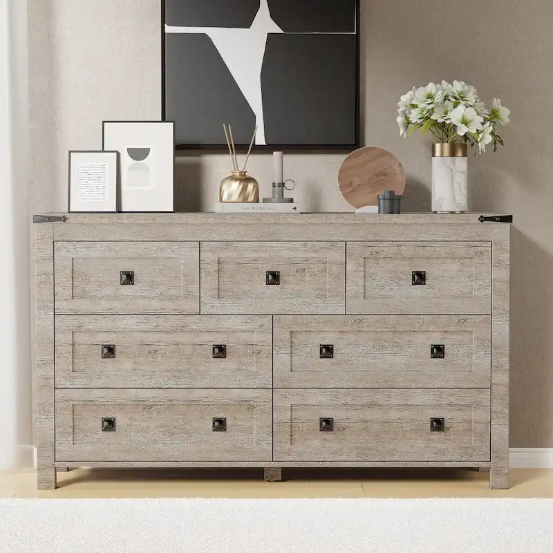 Commode rustique à 7 tiroirs, commode en bois, organiseur de commode