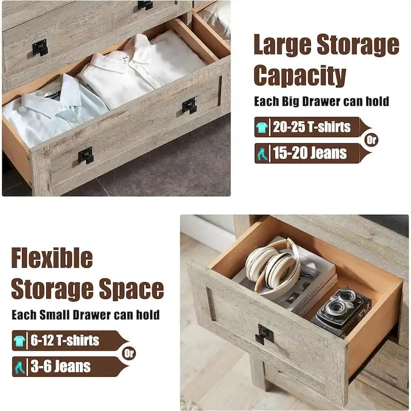 Commode rustique à 7 tiroirs, commode en bois, organiseur de commode