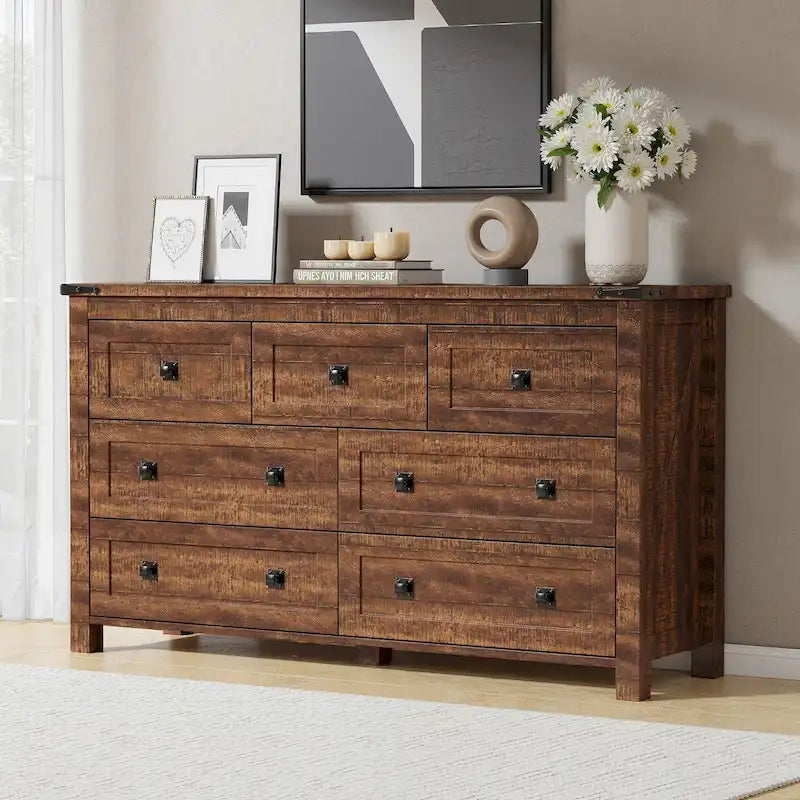 Commode rustique à 7 tiroirs, commode en bois, organiseur de commode