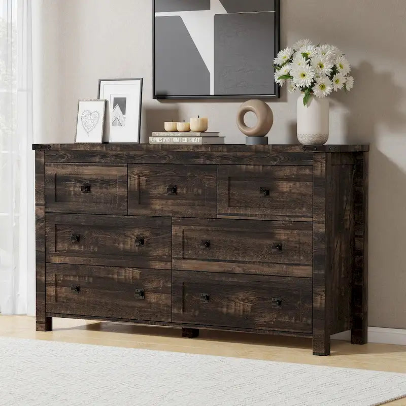 Commode rustique à 7 tiroirs, commode en bois, organiseur de commode